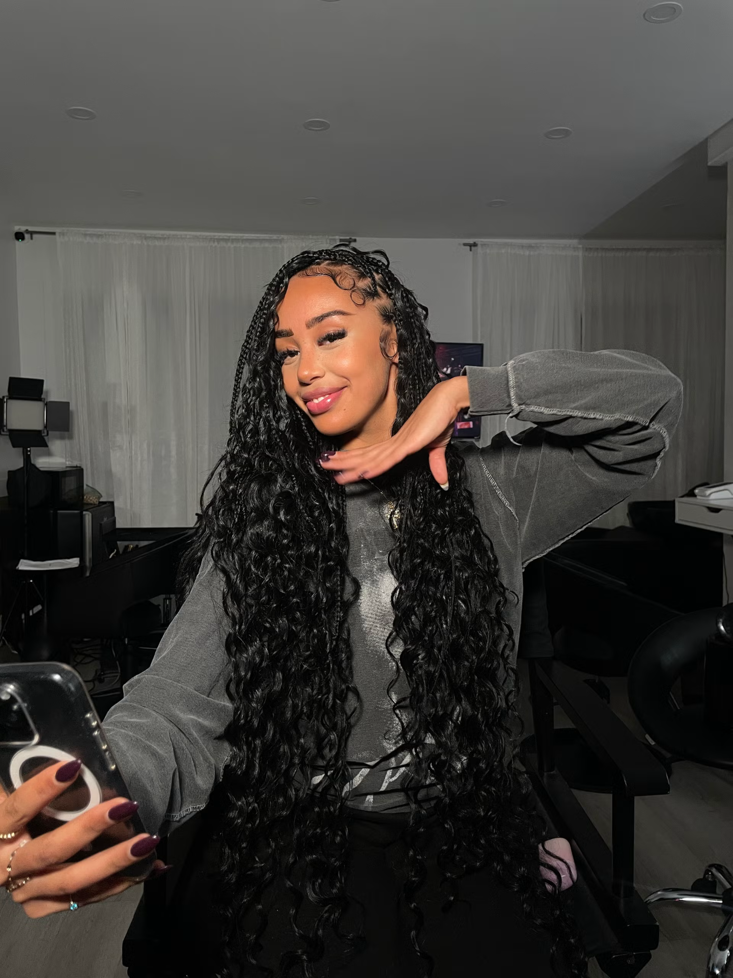 Boho knotless braids with curly ends