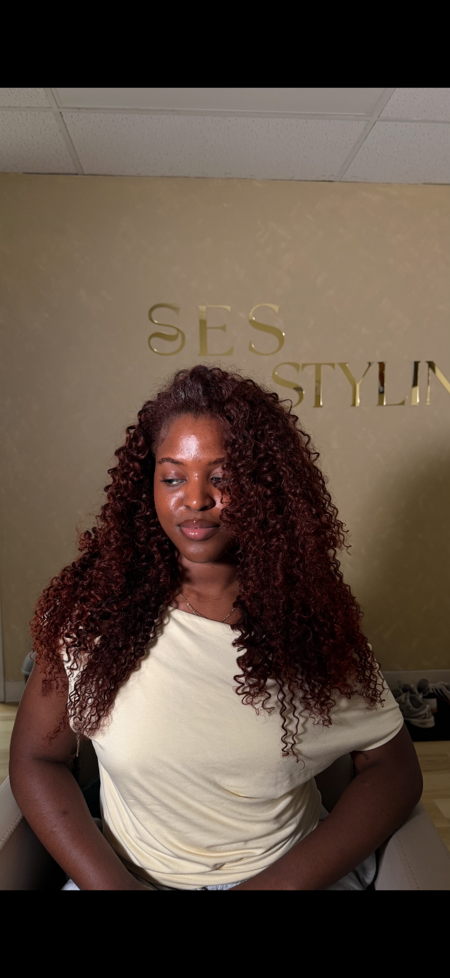 Burgundy curly wig